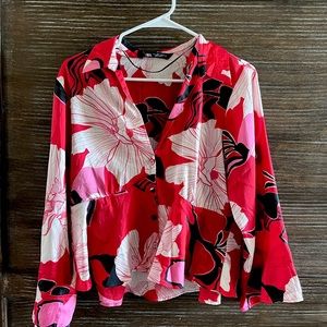 Red Zara Blouse, floral size large